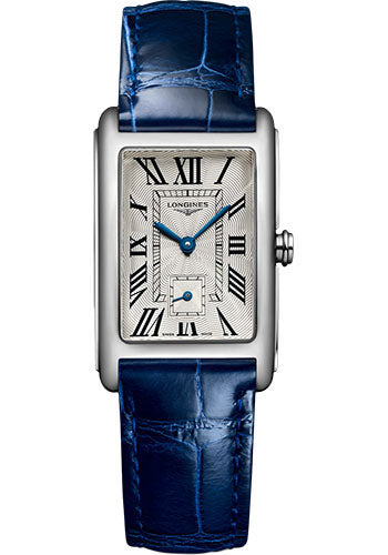 Longines DolceVita Small Seconds Quartz Watch - 23.30 X 37 mm Steel Case - Silver Flinqu≈Ω Roman Dial - Blue Strap - L5.512.4.71.7