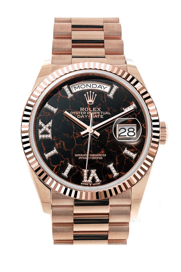 Rolex Day-Date 36 Eisenkiesel Dial Fluted Bezel 18K Everose Gold President Bracelet - 128235