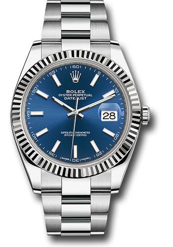 Rolex Datejust 41 Watch Steel and White Gold Fluted Bezel - Blue Index Dial - Oyster Bracelet - 126334