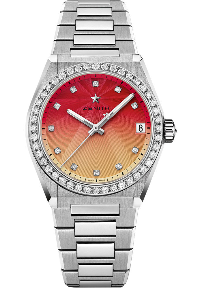 Zenith Defy Midnight Sunset Watch - 36 mm Steel Case - Red To Yellow Gradient & Guilloch≈Ω Dial - Steel Bracelet - 16.9200.670/33.MI001