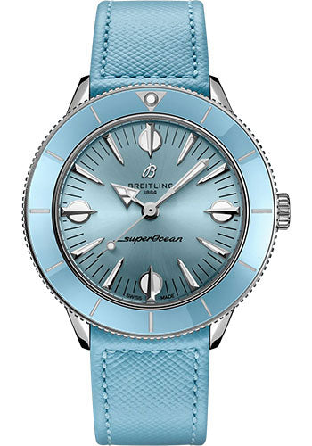 Breitling Superocean Heritage ‚Äô57 Pastel Paradise Watch - Stainless Steel - Aquamarine Dial - Aquamarine Calfskin Leather Strap - Folding Buckle - A10340161C1X1