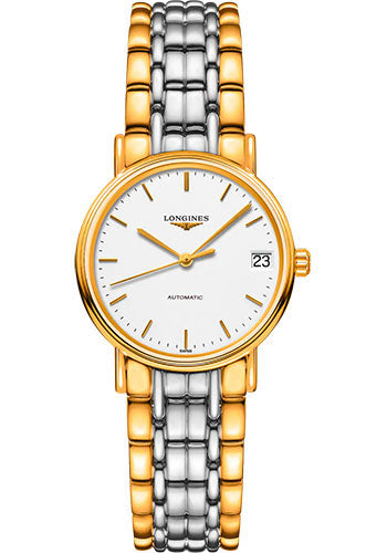 Longines Pr≈Ωsence Automatic Watch - 30 mm Steel And Yellow PVD Case - White Dial - Bracelet - L4.322.2.12.7