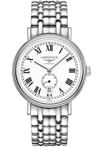 Longines Pr≈Ωsence Small Seconds Automatic Watch - 40 mm Steel Case - White Roman Dial - Bracelet - L4.905.4.11.6