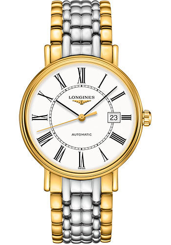 Longines Pr≈Ωsence Automatic Watch - 40 mm Steel And Yellow PVD Case - White Roman Dial - Bracelet - L4.922.2.11.7