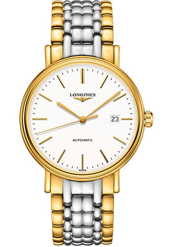 Longines Pr≈Ωsence Automatic Watch - 40 mm Steel And Yellow PVD Case - White Dial - Bracelet - L4.922.2.12.7