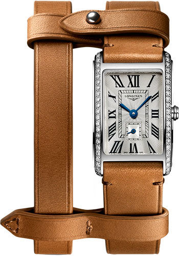 Longines DolceVita X YVY Small Seconds Quartz Watch - 20.80 X 32 mm Steel Diamond Case - Silver Flinqu≈Ω Roman Dial - Brown Strap - L5.255.0.71.B