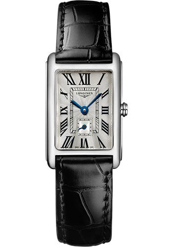 Longines DolceVita Small Seconds Quartz Watch - 20.80 X 32 mm Steel Case - Silver Flinqu≈Ω Roman Dial - Black Strap - L5.255.4.71.0