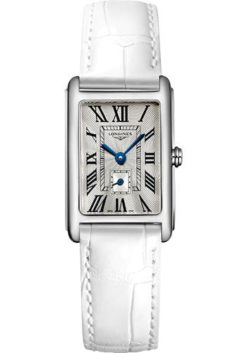 Longines DolceVita Small Seconds Quartz Watch - 20.80 X 32 mm Steel Case - Silver Flinqu≈Ω Roman Dial - White Strap - L5.255.4.71.2