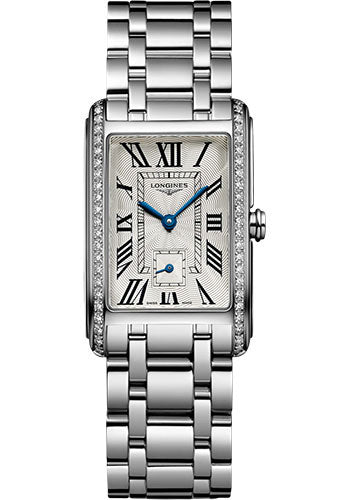 Longines DolceVita Small Seconds Quartz Watch - 23.30 X 37 mm Steel Diamond Case - Silver Flinqu≈Ω Roman Dial - Bracelet - L5.512.0.71.6