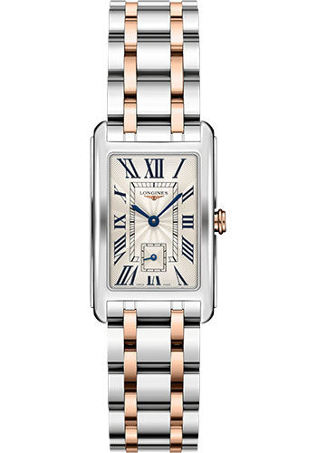 Longines DolceVita Quartz Watch - 23.30 X 37 mm Steel Case - Silver Flinqu≈Ω Roman Dial - Steel And 18K Pink Gold Cap 200 Bracelet - L5.512.5.71.7