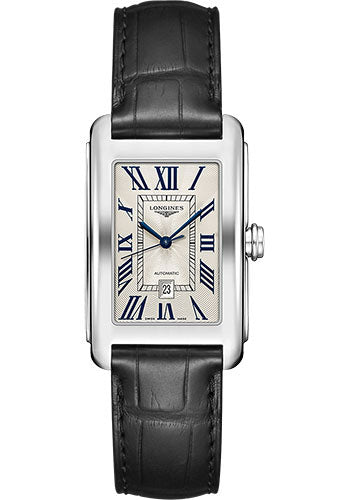 Longines DolceVita Automatic Watch - 27.70 X 43.8 mm Steel Case - Silver Flinqu≈Ω Roman Dial - Black Alligator Strap - L5.757.4.71.0