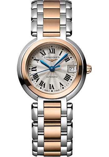 Longines PrimaLuna Automatic Watch - 26.5 mm Steel And Pink Gold Case - Silver Flinqu≈Ω Roman Dial - Steel And Pink Gold Cap 200 Bracelet - L8.111.5.78.6