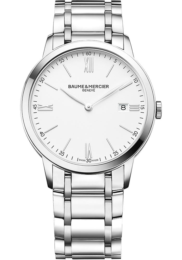 Baume & Mercier Classima Quartz Watch - Date Display - 40 mm Steel Case - White Dial - Steel Bracelet