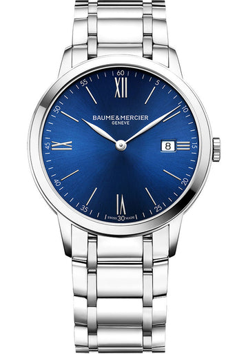 Baume & Mercier Classima Quartz Watch - Date Display - 40 mm Steel Case - Blue Dial - Steel Bracelet