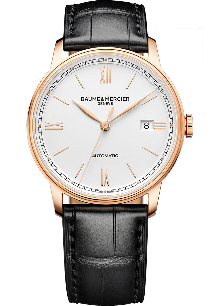 Baume & Mercier Classima Automatic Watch - 18K Pink Gold Titanium - 39 mm 18K Pink Gold And Titanium Case - Silver Dial - Black Alligator Strap