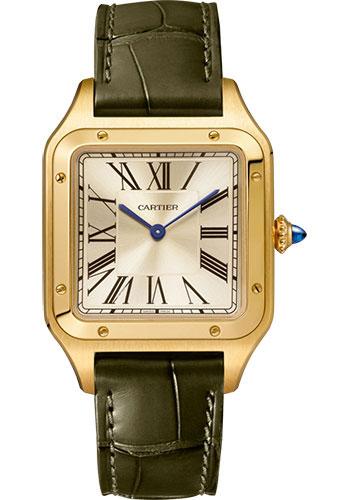 Cartier Santos-Dumont ‚ÄúLa Baladeuse‚Äù Watch - 43.5 mm x 31.4 mm Yellow Gold Case - Champagne Dial - Green Patina Leather Strap - WGSA0027